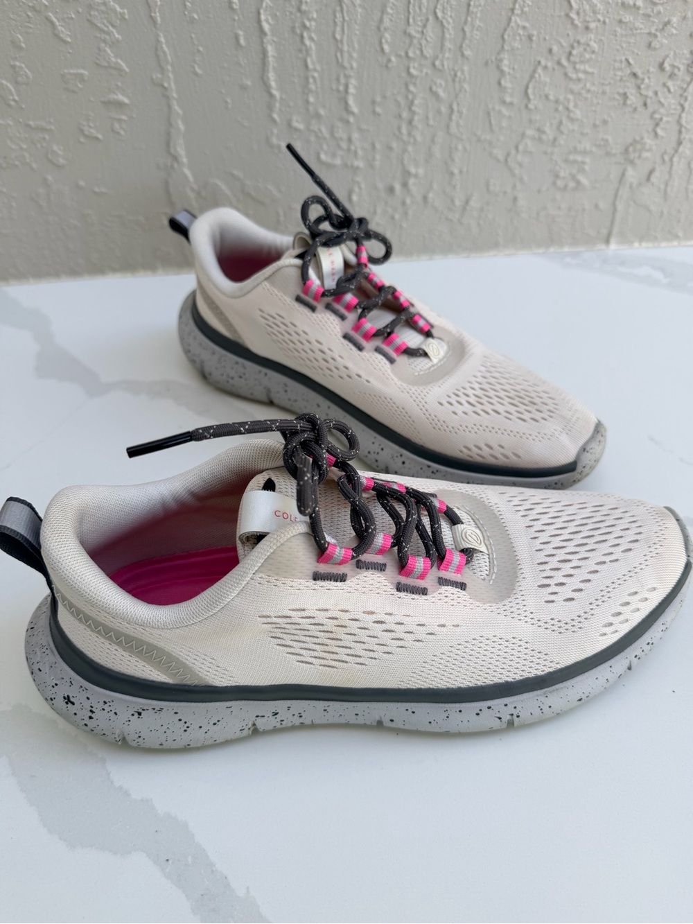 Cole Haan Cream Sneakers with Black Laces and Pink Accents